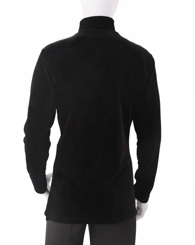 Latin Dance Shirts Men Dancewear Latina Velour Dance Top Shirt Black Long Sleeve Split Waist 2968