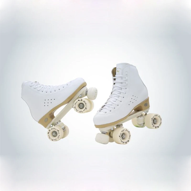 Chaussures de patins à roulettes à deux lignes pour enfants et adultes, baskets à roulettes doubles, 4 roues en PU, cuir de vachette, unisexe, IB47