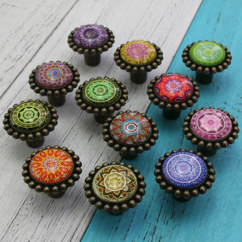 

1PCS Retro Creative glass Cap kitchen cabinet drawer knob antique brass cupboard dresser door handle Pulls