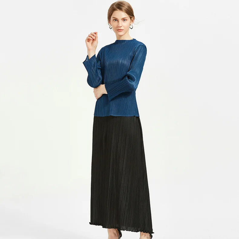 HOT SELLING Miyake  summer women's European and American new casual trend check A-Line long skirt  IN STOCK