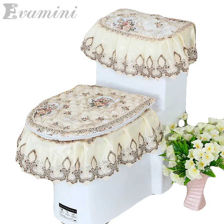 3PCS/SET Lace Fabric Bathroom Toilet Seat Cover With Zipper Thick Seat Cushion Ferrule Washable Comfortable Closes tool Protecto