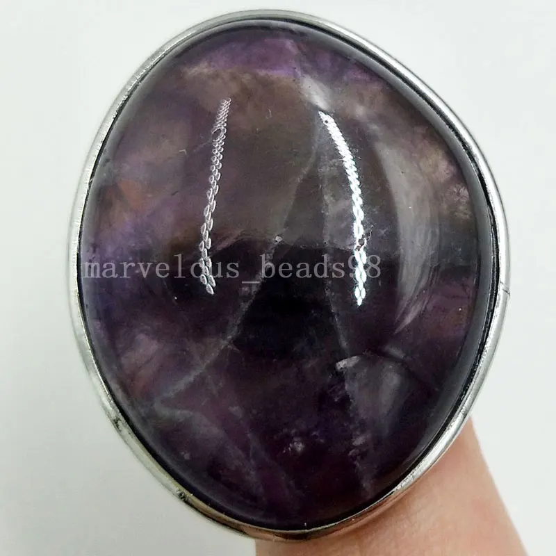 Fashion 1pcs Natural Purple Crystal Oblong Women Men Ring 7~12