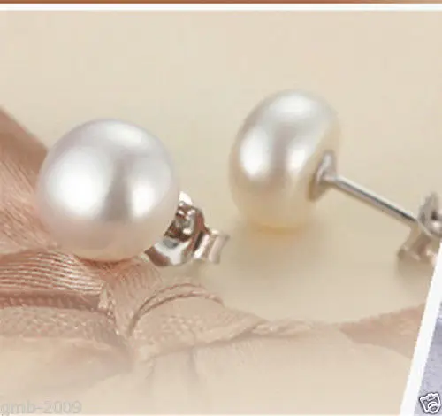 6-7mm Natural White Cultural Freshwater Pearl 925 Sterling Silver Stud Earrings