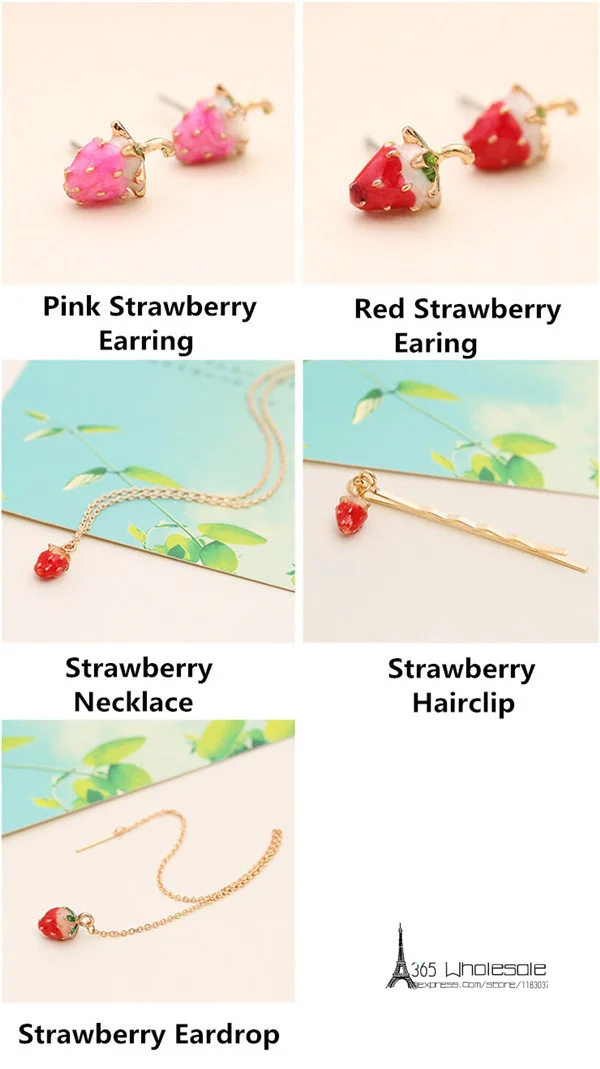 Free shipping 2pcs/lot Cute Strawberry Hairclip Earrings Eardrops Necklace Funny Lovely Party Cosplay Supply Makeup Gifts