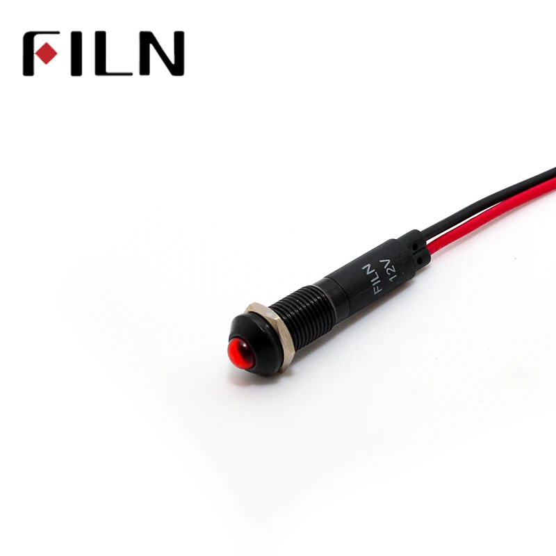 

8mm FL1A-8SW-1 black housing mini raised head red green yellow blue 12v led inidcator light with 20cm wire