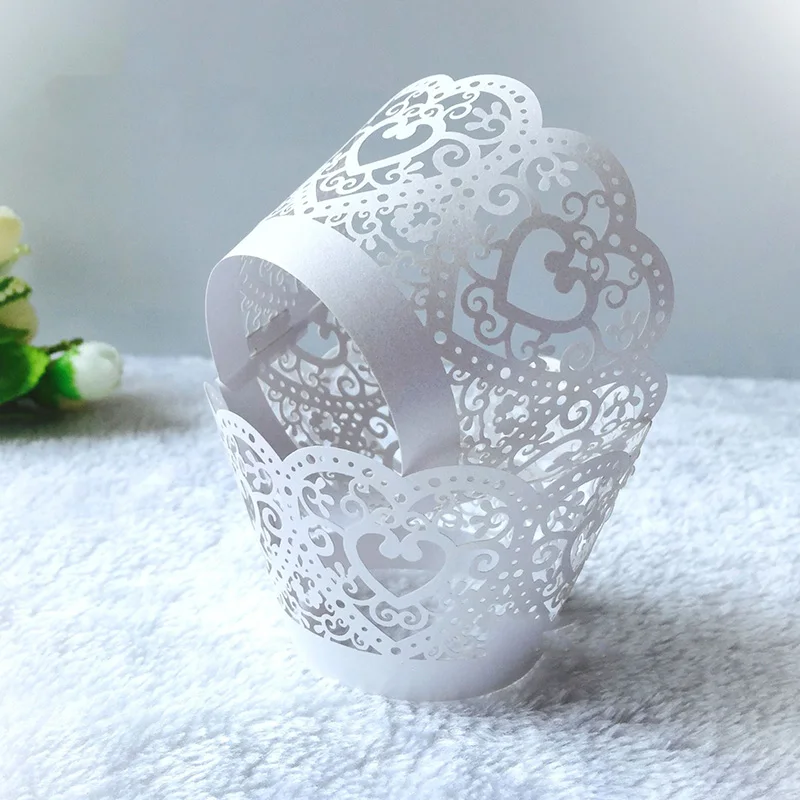 

50pcs Heart Little Vine Lace Laser Cut Cupcake Wrapper Liner Baking Cup Paper Cake Cup DIY Baking Wedding Party Favor Decoration