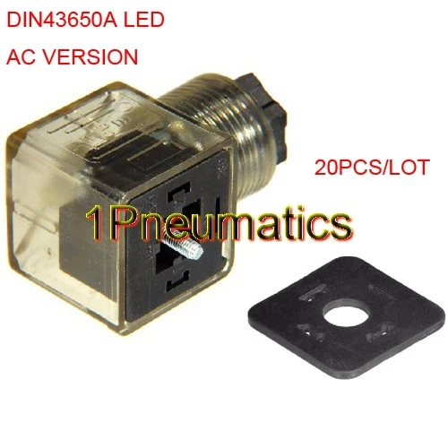 

Free Shipping 20PCS/LOT AC Voltage Solenoid Coil Plug Connector DIN43650A w LED Indicator Light