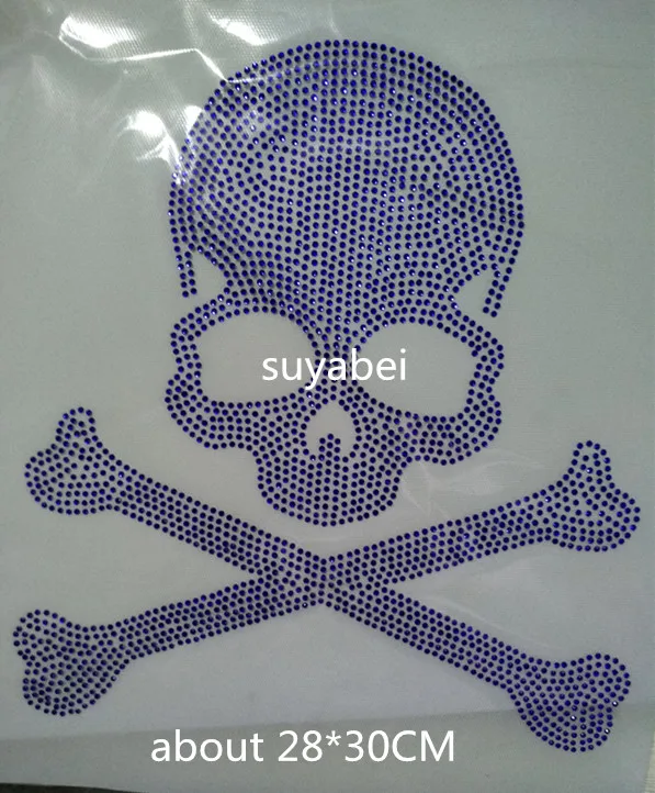 

2pc/lot Skull iron on transfer patches hot fix rhinestone transfer motifs fixing rhinestones applique patches for shirt sweater