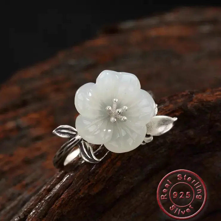 Amxiu 925 Sterling Silver Adjustable Open Rings Natural Stone Flower Ring Women Jewelry For Wedding Rings Accessories Bijoux