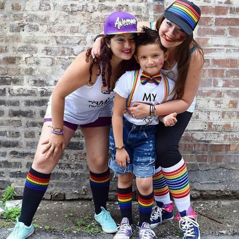 Rainbow Kids Knee High Socks Cotton Long Student School Socks Girls Boys Striped Socks White Family Sox Thick Children Footwear