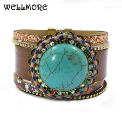 WELLMORE braccialetti di Cuoio rotonda di Pietra Della Boemia di fascino braccialetti per le donne dei monili del commercio all'ingrosso dropshipping