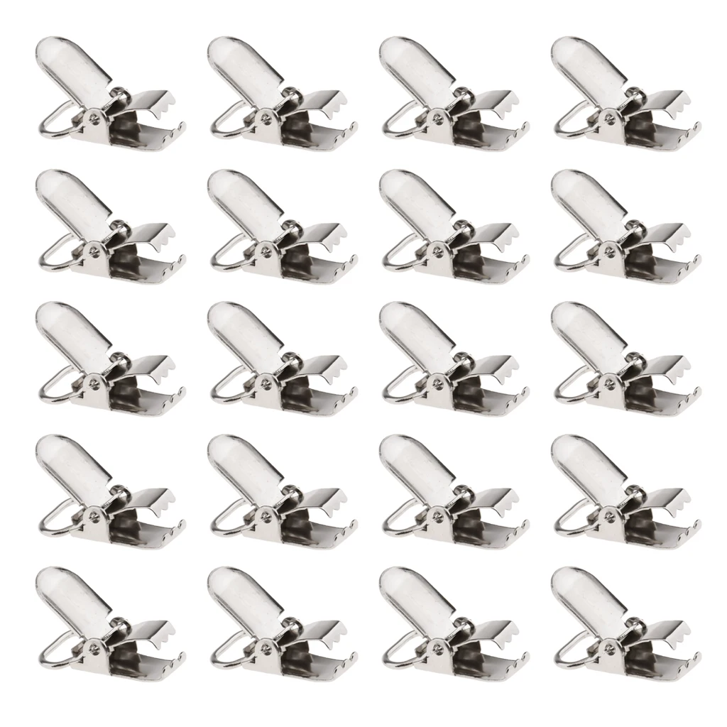 20Pcs/Lot Metal Baby Pacifier Suspender Clips Webbing Dummy Strap Holder Craft Hooks Craft Sewing Tool 28x10mm Silver