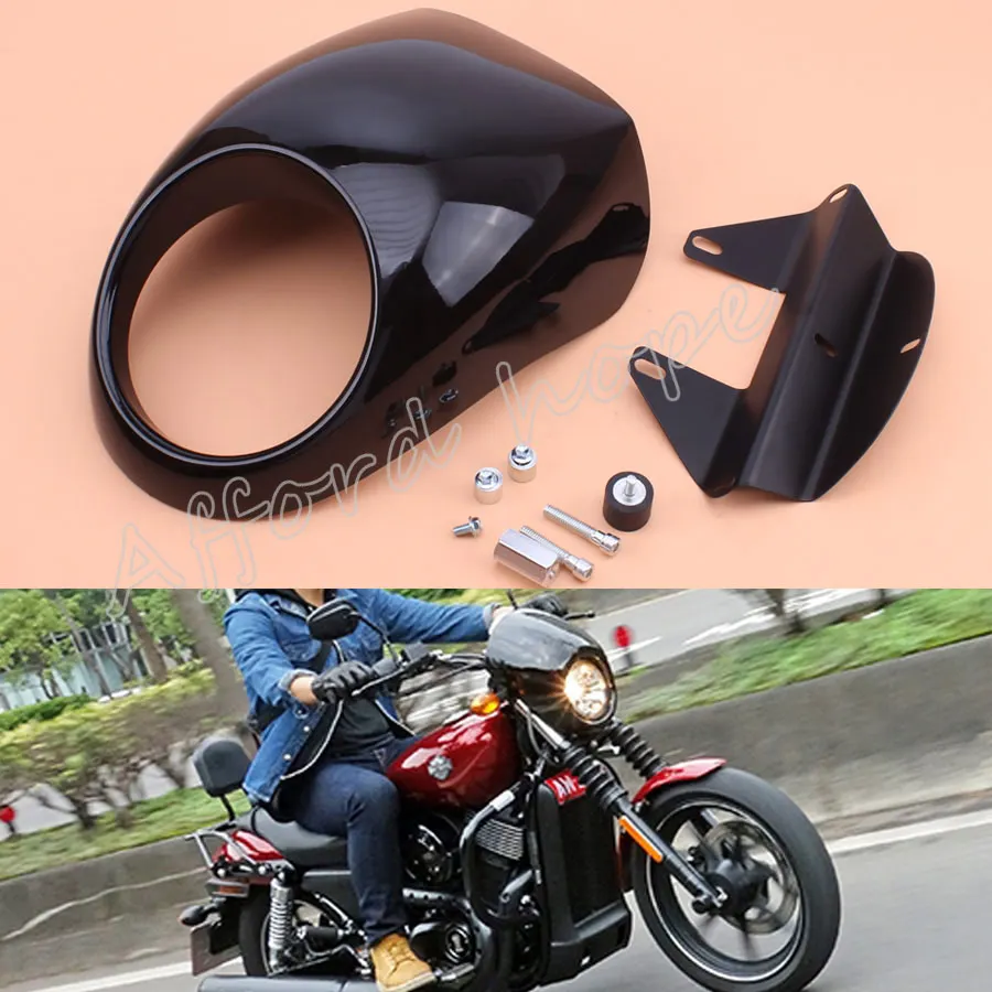 Front Cowl Fork Headlight Fairing Mask With Hardware Fly Screen Racer Flyscreen Visorfor Bright Black For Harley Sportster Dyna