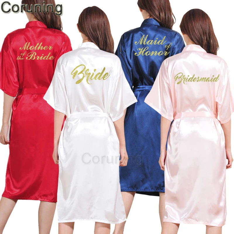 TJ01  Large Size S-3XL Gold Letter Bride Bridesmaid Get Ready Robes Bridal Party Gifts Bathrobe Dressing Gowns For Women