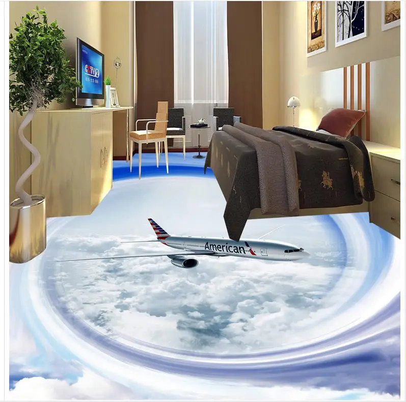 

Modern Floor painting sky planes Mural-3d PVC Wallpaper Self-adhesive Floor Wallpaper-3d