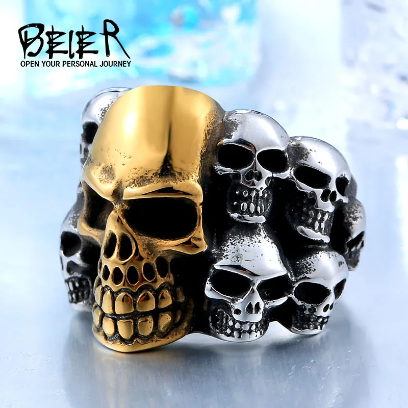 BEIER Fashion Stainless Steel Man\'s Rings From China Biker Punk Lots Of Skull Jewerly BR8-079