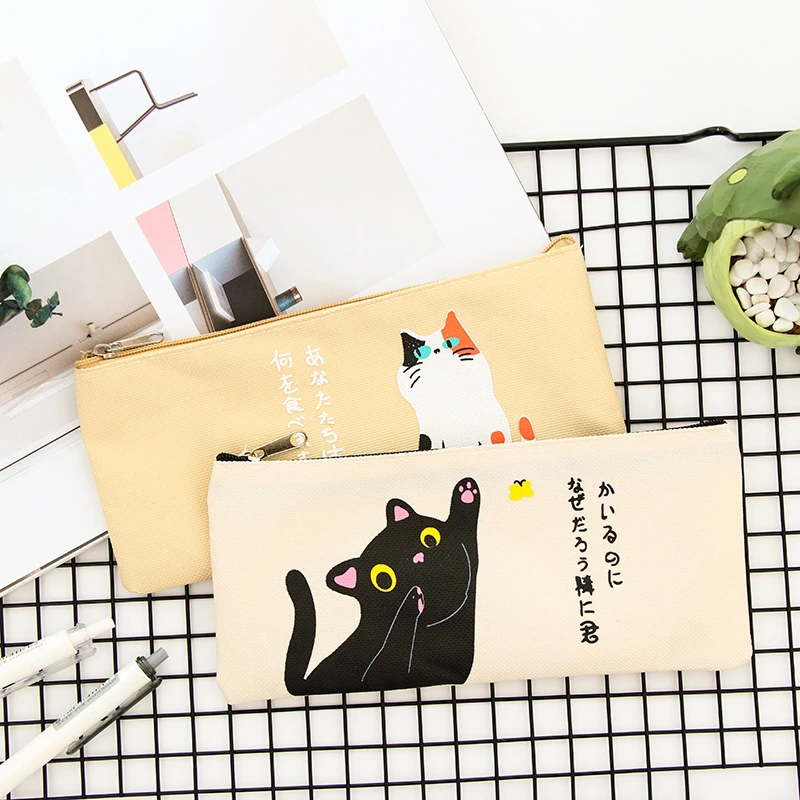 DL Simple Cat cartoon creative canvas bag female student bulk zippered pencil case pencil bag wholesale Stationery office statio