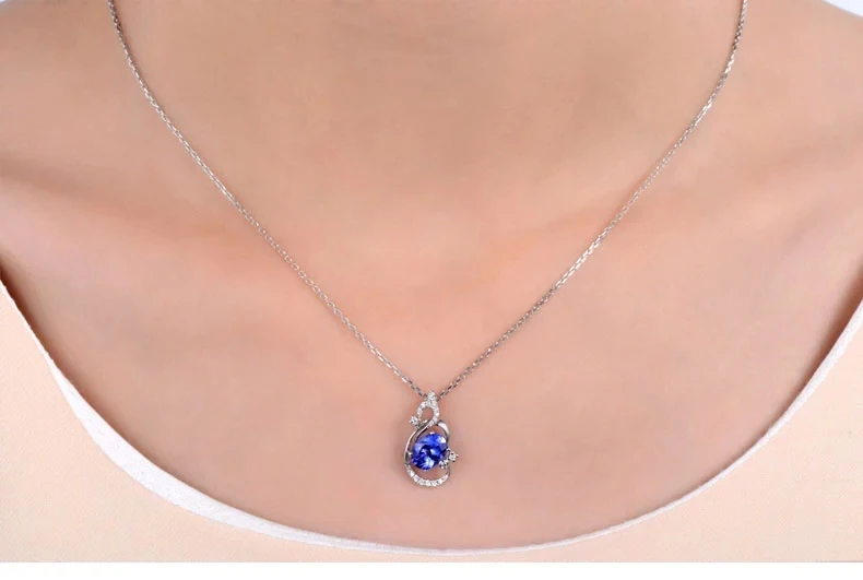 CaiMao 18KT/750 White Gold 1.5 ct Natural IF Blue Tanzanite AAA 0.14 ct Full Cut Diamond Engagement Gemstone Pendant Jewelry