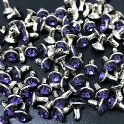 100Sets 6mm Tanzanite Purple CZ+++ Crystals Rhinestone Rivets Silver Nailhead Purple Studs Fit DIY Making Shipping Free