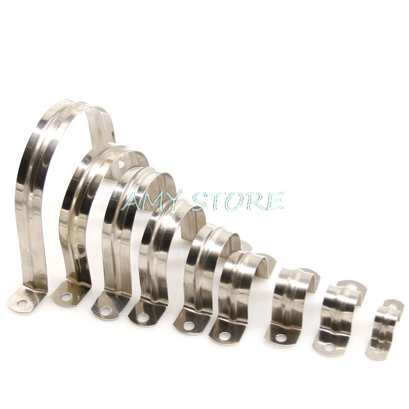 10Pcs 304 Stainless Steel Plumbing Pipe Piping Saddle Clip Brackets U Shaped Saddle Clamp 10-100mm All Sizes