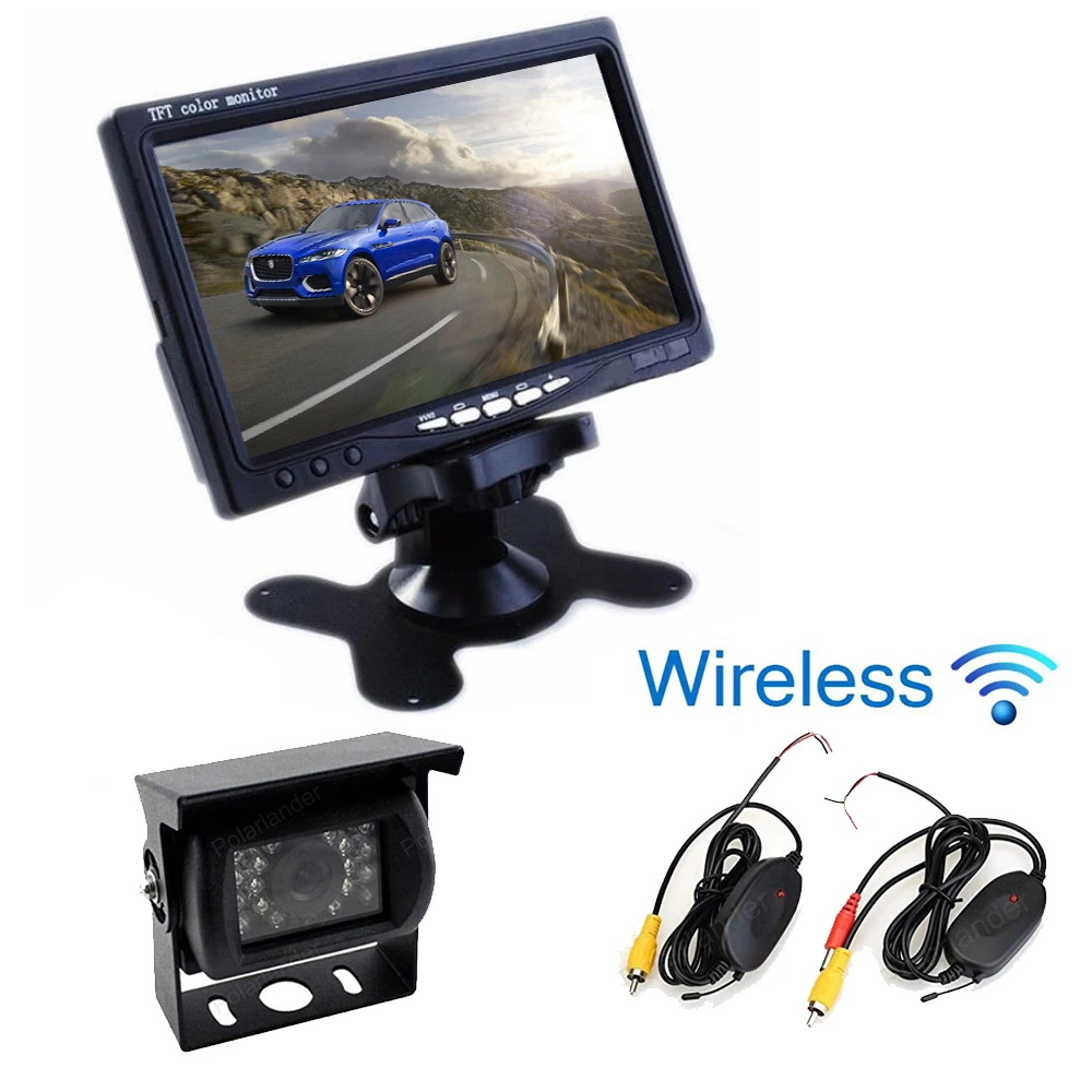 

wireless 7 Inch TFT LCD car Monitor Rear View System with Waterproof 18 LED night vision Parking Reversing Camera