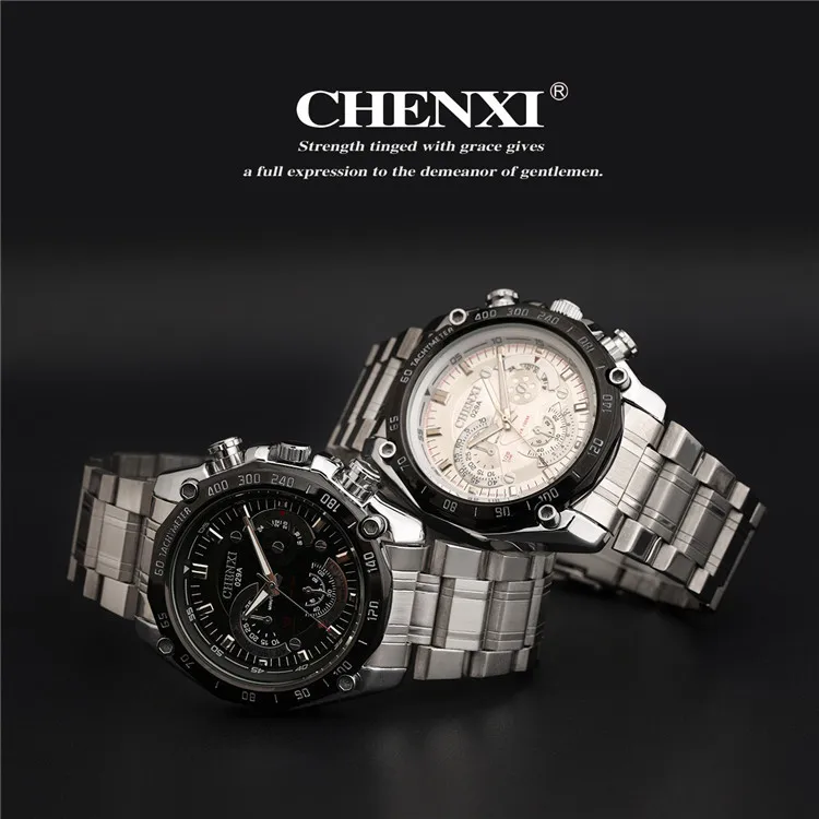 CHENXI Top Brand Men Full Steel Military Watches Luxury Mens Quartz Watch Decoration Clock Wristwatch Waterproof Montres Homme