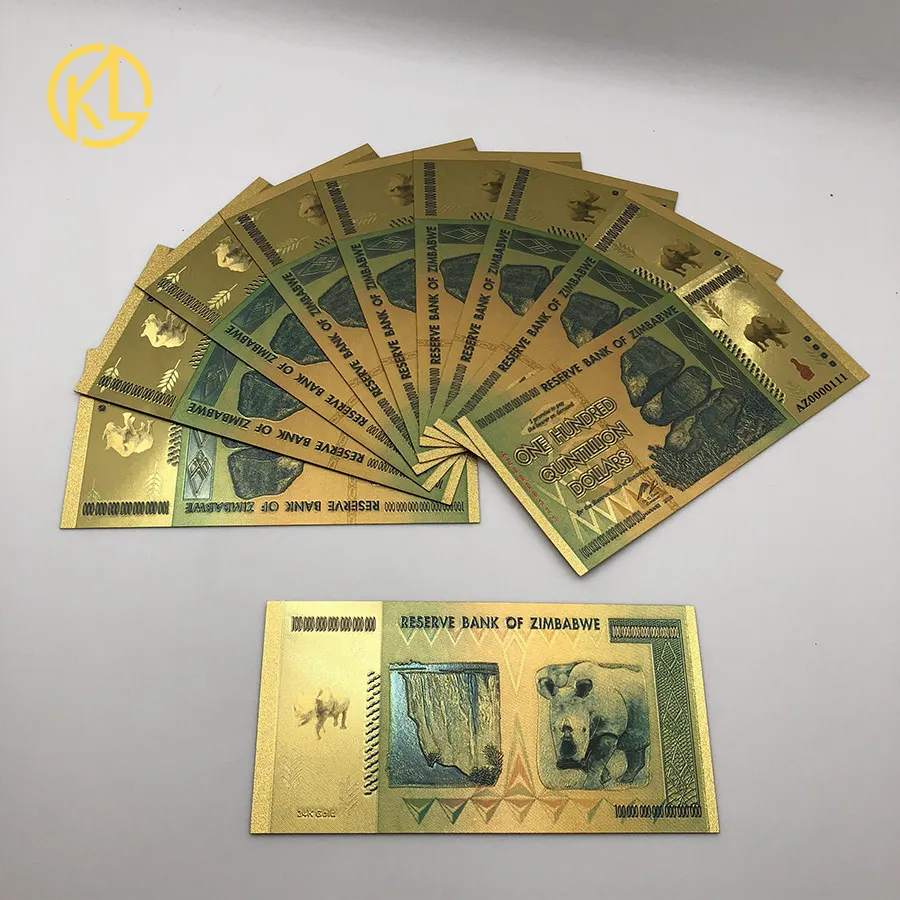 1300pcs for a box Zimbabwe One Hundred Quintillion Dollars Zimbabwe 24K Gold Banknote with UV Light and 130 COA