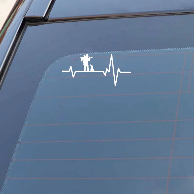 YJZT 16.7CM*7.8CM HUNTER Rifle Gun  Carry Duck Dog Heartbeat Vinyl Black/Silver  Car Sticker C22-1256