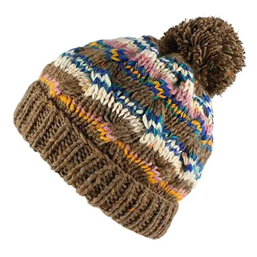 BomHCS Morehats Bohemian Stripe Crochet Knit Slouchy Pom Pom Handmade Beanie Winter Warm Hat