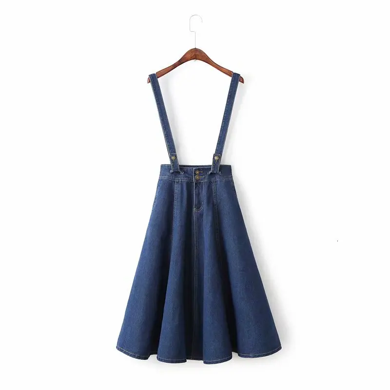 

Korean High Waist Mid Suspender Skirt Women Japanese Mori Girl Vintage Denim Blue Overalls Girls Removable Strap Long Jean Skirt