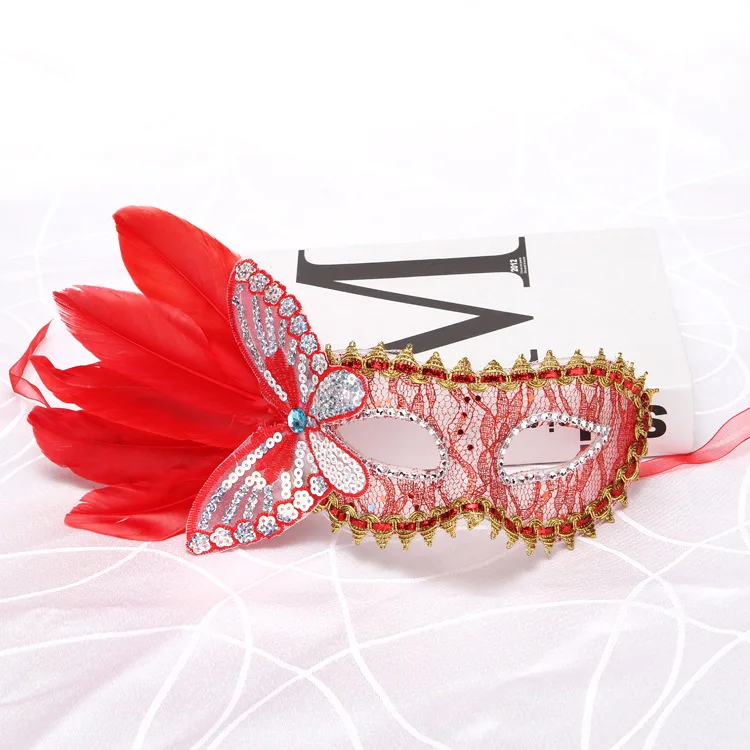 Sexy Diamond Venetian Mask Venice Feather Flower Wedding Carnival Party Performance Purple Costume Sex Lady Mask Masquerade