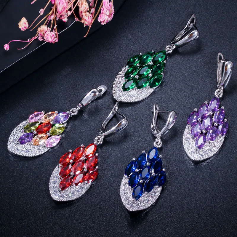 CWWZircons Vintage Anchor Shape Dangle Drop Long CZ Red Purple Crystal Earrings for Women Fashion Jewelry Accessories CZ447