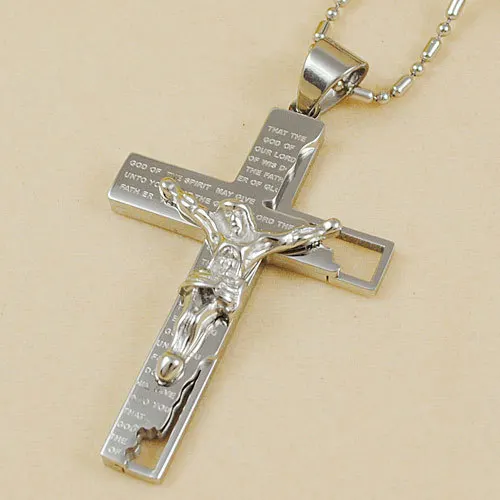 Classical Catholic Church Stainless Steel Jesus Cross Necklace Religion Crucifix Pendant Jewelry For Men Women Christmas Gift