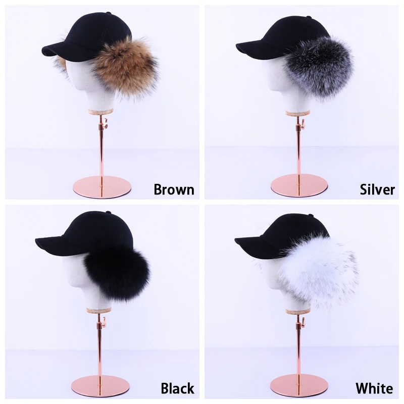 Fashion New 2020 Genuine Real Fox Fur Raccoon Fur Trim Cashmere Wool Blend Baseball Caps Winter Bomber Hats Earmuffs Cap