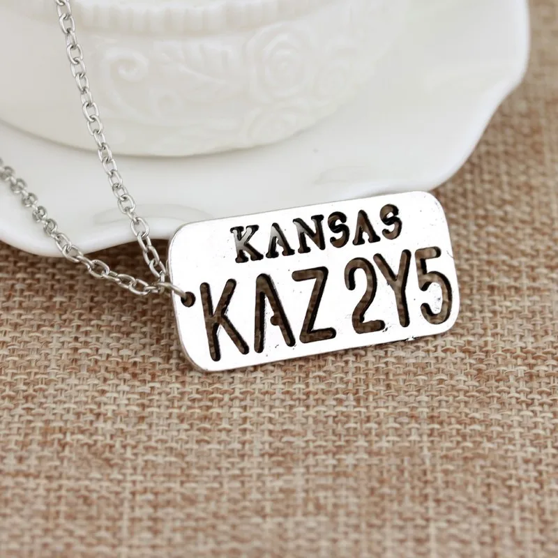 Supernatural Car Number Plate KANSAS KAZ 2Y5 Hollow Star Pendant Dean Winchester Necklace For Lover Wings Angel Wicca Jewelry