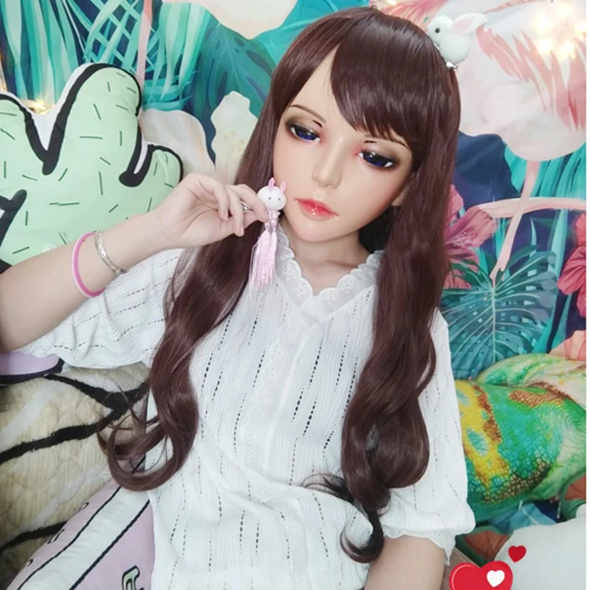 

(Jiao02)Female Sweet Girl Resin Half Head Kigurumi BJD Eyes Crossdress Cosplay Japanese Anime Role Lolita Mask With Eyes And Wig