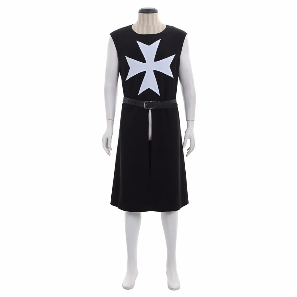 

Cosplaydiy Whole Sale Black Medieval St George Knight Crusader Dress Costume Knight Tunic With Maltese Cross L0516