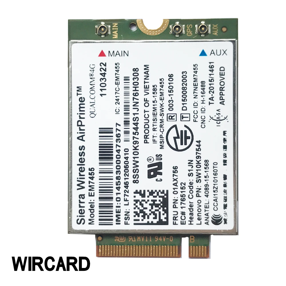 WIRCARD EM7455 FRU 01AX756 LTE 3G 4G Card for thinkpad X1 Tablet X1 Tablet Gen2 laptop