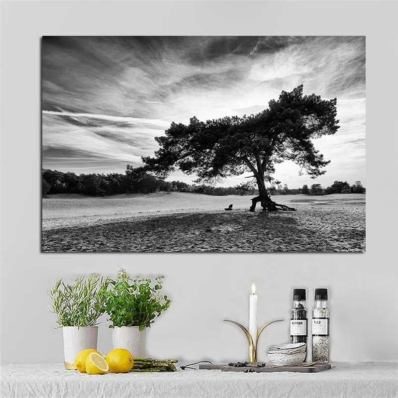

Nordic Black And White Cloud Landscape Black Tree Poster and Prints Canvas Painting Cuadros Modern Wall Picture for Living Room