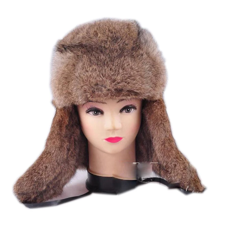 

New Men's/Women's 100% Real Rabbit Fur Warm Hat/Russian Bombers Guard Cheek Hat cap free shipping fast delivery gift