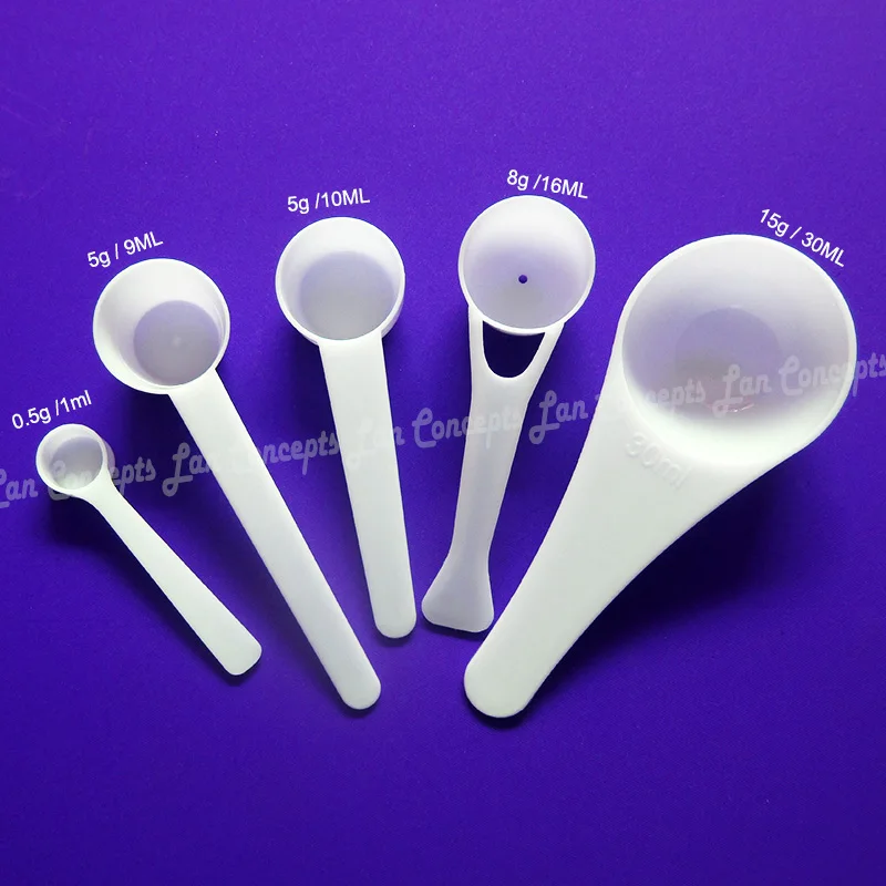 50pcs/lot Measuring Plastic Scoop PP Measure Spoon 0.5g 1ml 5g 9m 10ML 6g 13ml 8g 16ml 15g 30ml for option - white free shipping