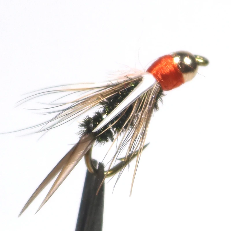 ICERIO 8PCS Brass Bead head Prince Red Collar Nymph Trout Fly Fishing Lures