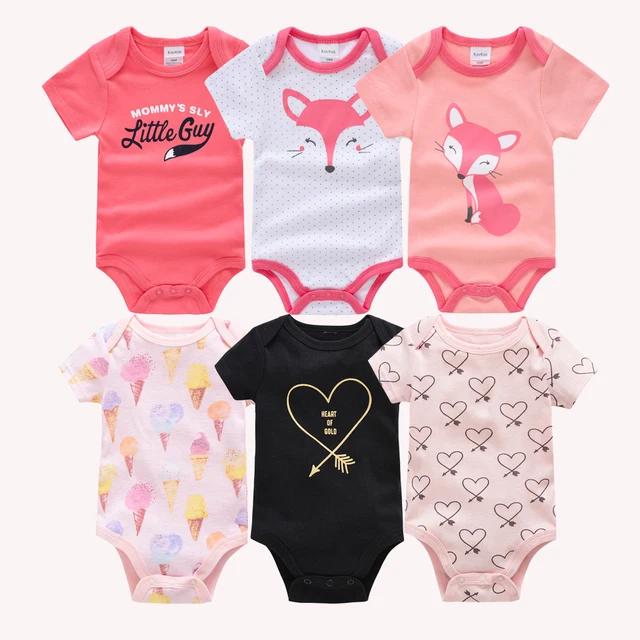 Kavkas Body dla niemowląt dziewczęce 6/3 szt./zestaw Letnie bawełniane ubranka dla niemowląt Krótki rękaw Body dla noworodków 0-3 miesiące Odzież niemowlęca