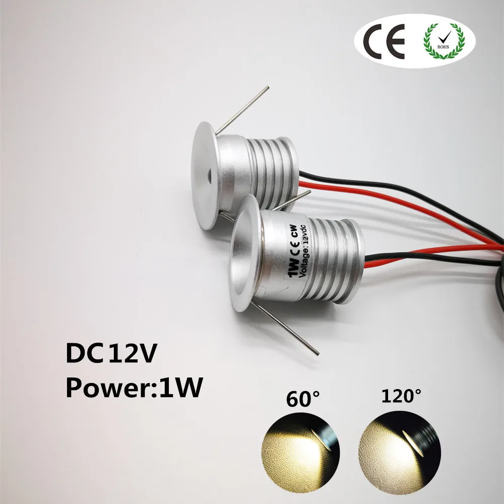 Projecteur LED encastrable avec découpe de 25mm, éclairage d'intérieur, idéal pour une chambre à coucher, une cuisine ou un placard à vin, dc 12v, 1W, 60D/120D, CE