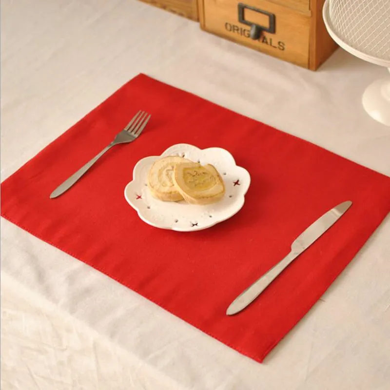 4pcs Upscale Simple Pure red Placemat Placemats double thick mat non-slip waterproof Insulation mat tea Bowl mat coffee mat