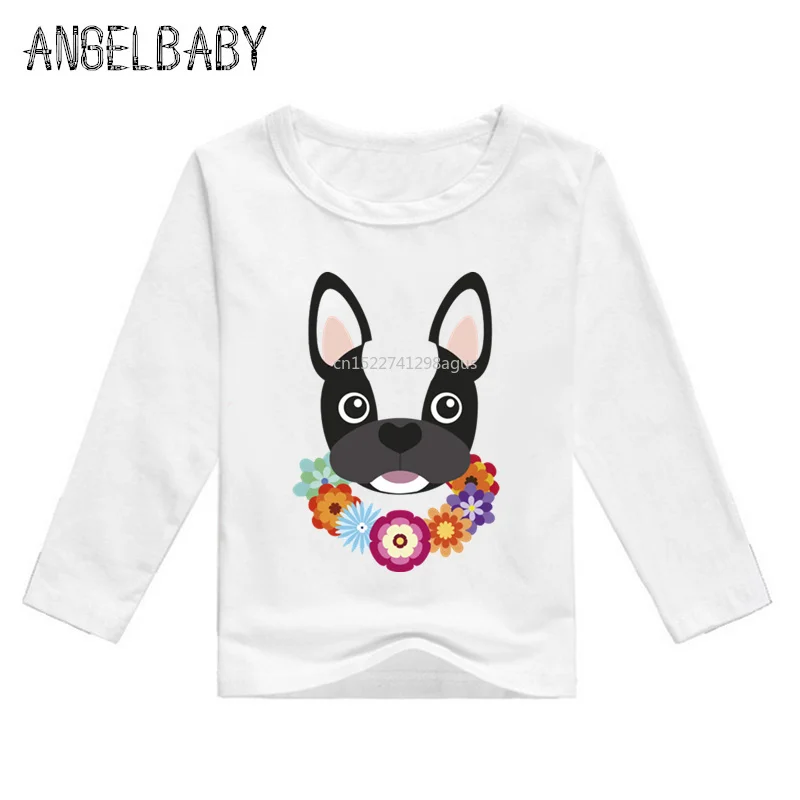 Kids Cute Cartoon French Bulldog Print T-shirt Children Long Sleeve T shirt Baby Boys/Girls Comfortable W Tops,LKP2148