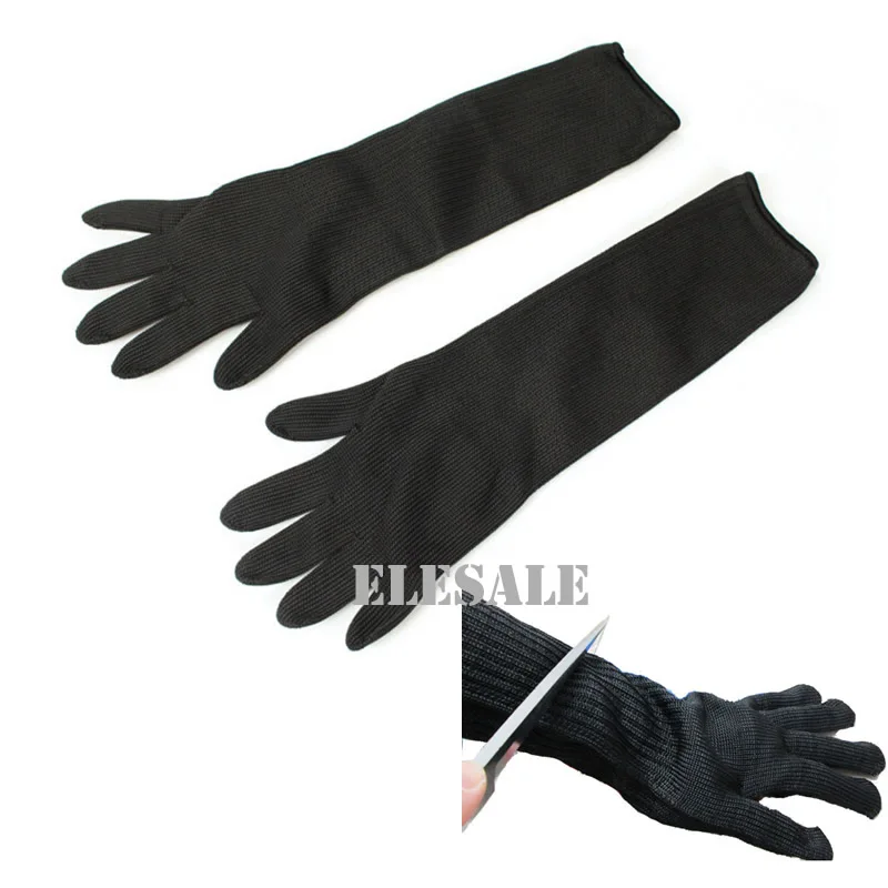 

1 Pair Black Working Safety Gloves 16" Long Cut-Resistant Protective Stainless Steel Wire Butcher Anti-Cutting Gloves