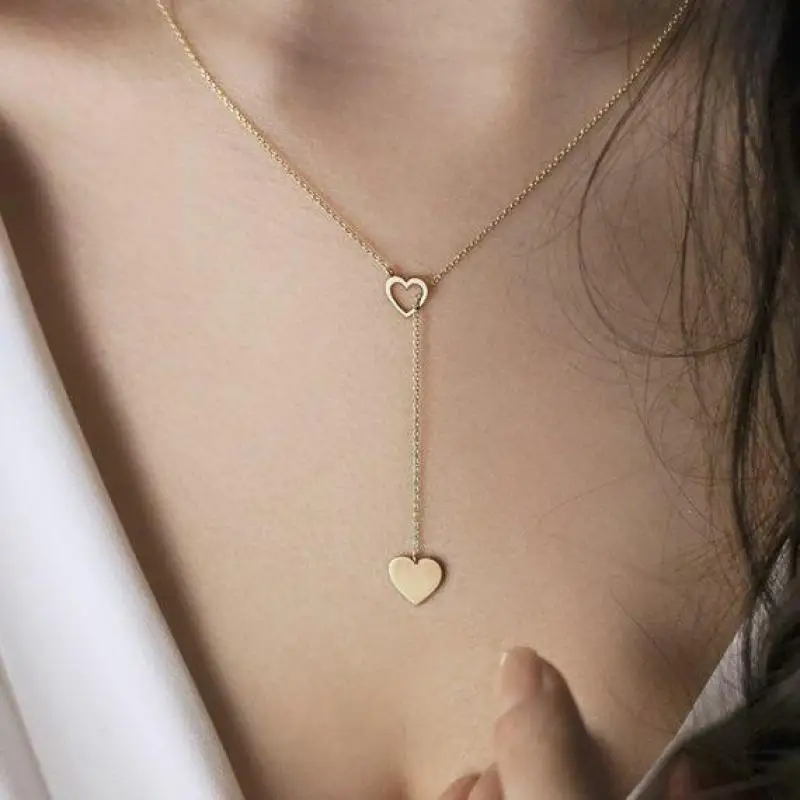 2019 Fashion New Personality Peach Heart Love Long Pendant Women\'s Necklace Metal Birthday Gift Jewelry Statement Necklace