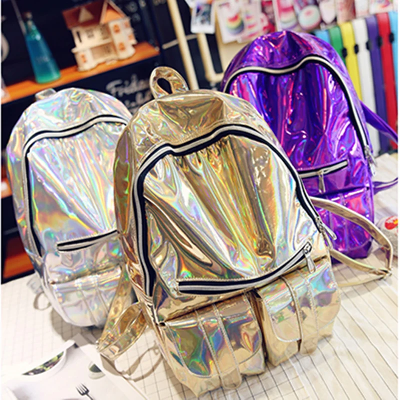 Women Backpack Silver Hologram Backpacks Laser Back Pack Men\'s Bag Leather Holographic Daypack Sac a Dos Mochila Masculina Bolsa