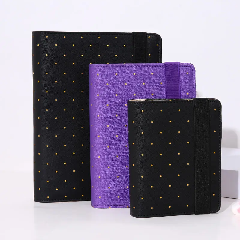 Yiwi Reise Journal A5 A6 A7 Polka Dot Schwarz PU Leder Spirale Lose Blatt planer Agenda Notizblock Verband Mit doki teiler